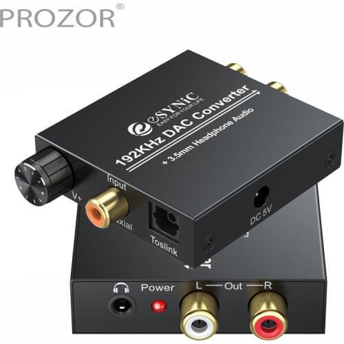 Digital to Analog Converter 192kHz DAC Volume Control Coaxial SPDIF Toslink to Analog Stereo L/R RCA 3.5mm Jack Audio Adapter