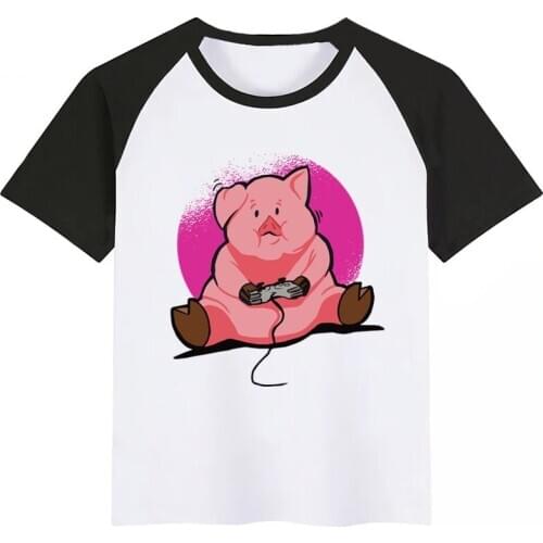 Pink Gamer Pig Baby Boy Girl Tshirt Kids Boys Top Child Print Tee Funny T-shirts Summer Short Sleeve