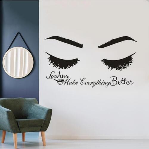 Long Eyelashes Wall Art Mural Lashes Make Everything Better Quote Wall Sticker Beauty Stuido Décor Lashes Vinyl Wall Decal AZ880