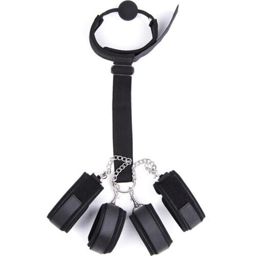 Erotic Open Mouth Gag Ball with Handcuffs Ankle Cuffs bdsm Bondage Restraints Harness Adult Games Sex Toys for Couples Sex Shop