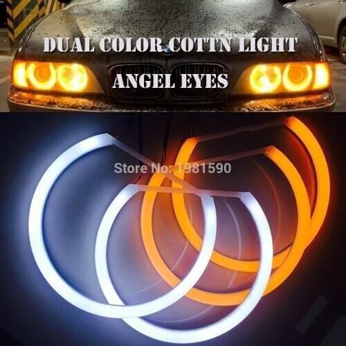 4x146mm white yellow dual color cotton light angel eyes headlighst for BMW E46 vorfacelift auto headlight halo ring kit
