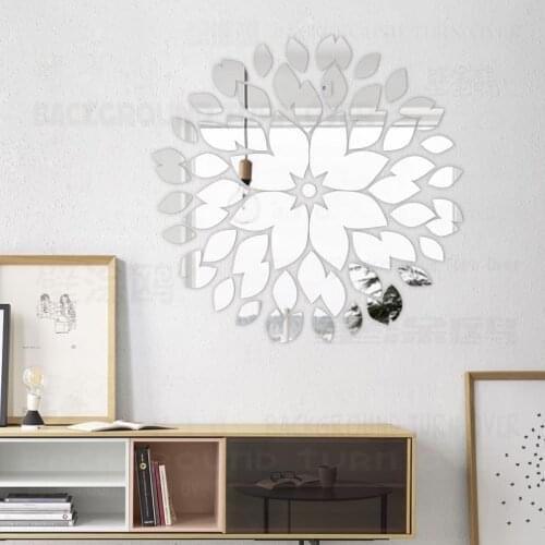 Creative Round Flower Petals 3d Acrylic Decorative Mirror Wall Stickers Living Room Bedroom Ceiling Home Decor Door Decals R003