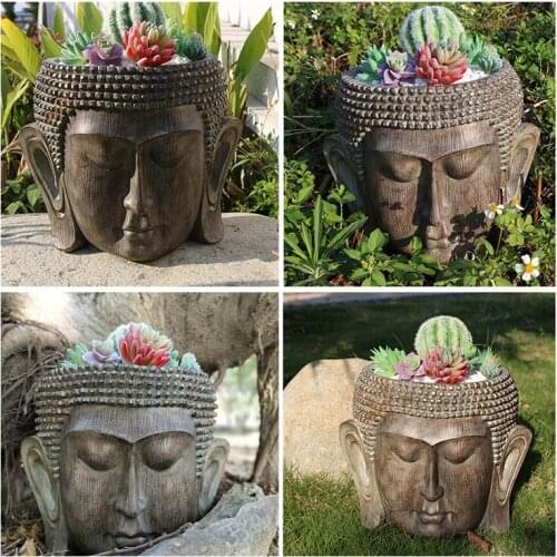 Buddha Head Creative Succulents Plant Pot with Drainage Hole Cactus Planter Home Garden Resin Planter Cute Plants FlowerPot