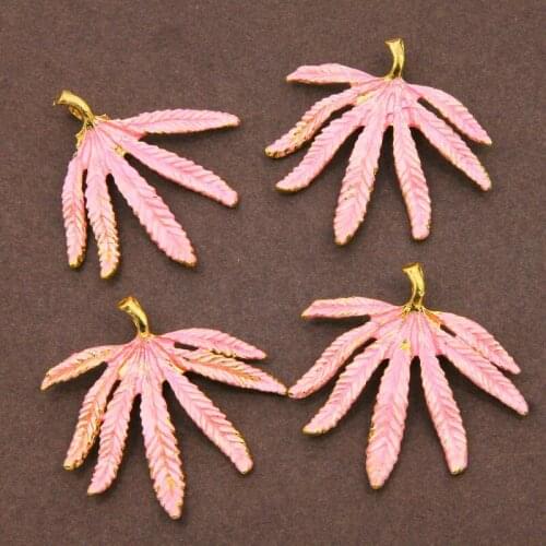 3pcs metal Enamel pink big leaf pendant golden hanger ornament for DIY jewelry making wholesale