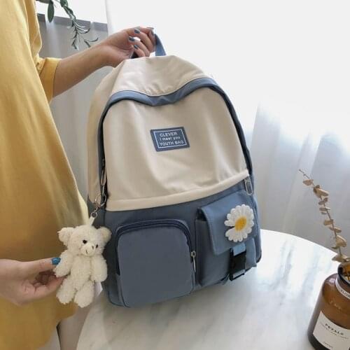 Fashion Daisy backpack waterproof collision color schoolgirl backpack junior high school schoolbag girl bag send bear pendant