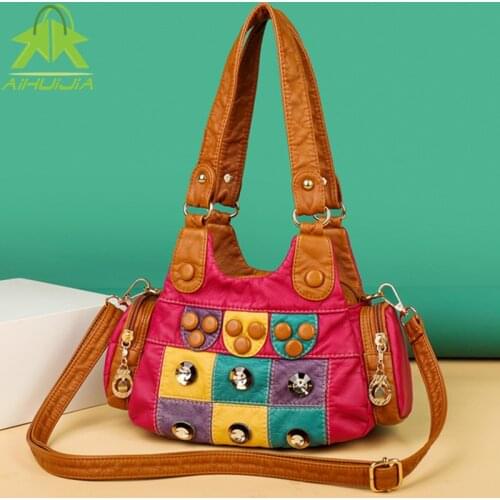 Fashion Color Matching Womens Messenger Bag Diamond-encrusted Design Shoulder Bags New High Quality Pu Leather Women Handbag