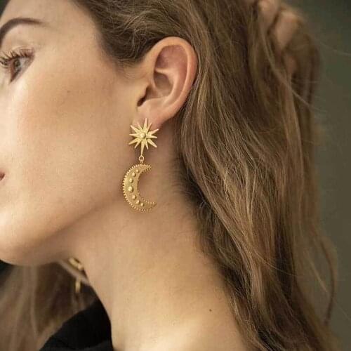 Fashion Lovely Stars Drop Earrings for Women Vintage Cute Golden Moon Tassel Dangle Charm Women Earrings Bohemian Jewelry Gift