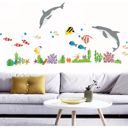 Newest Dolphin & Fish Bathroom Decor Wall Stickers Paper Kids Bedroom Vinyl Paper