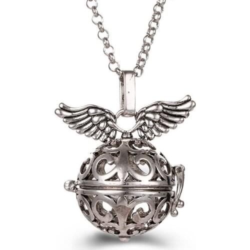 New Mexico Vintage Angel Wings Pendant Music Ball Aromatherapy Necklace Essential Oil Diffuser Perfume Lockets Pregnant Jewelry