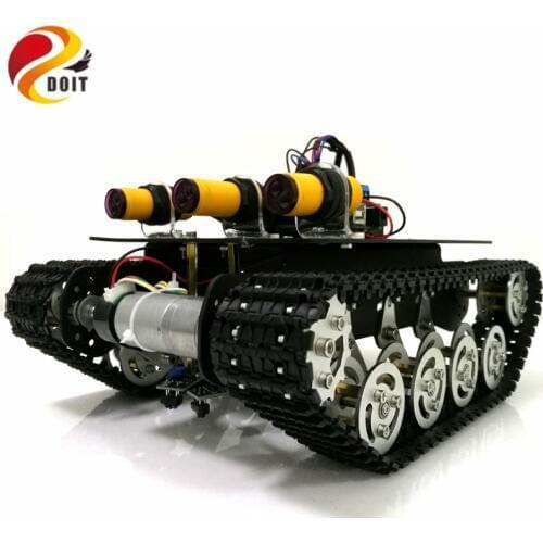 Tracking Obstacle Avoidance Robot Tank Chassis with Arduino UNO R3 Board+Motor Drive Board+IR Obstacle Sensor by APP Phone