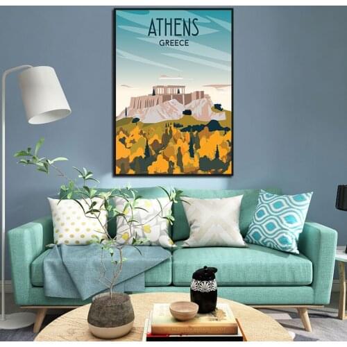 Athens Greece Travel Poster Abstract Landscape Canvas Painting for Living Room Nordic Modern Home Decor Wall Art Pictures