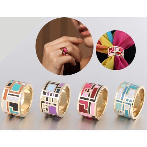 Colorful Geometric Enamel Rings Stainless Steel Shawl Scarf Scarves buckle Accessories For Women Best Friends Holiday Gifts