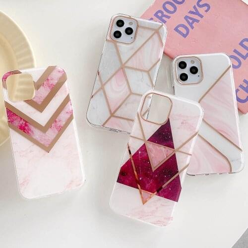 Pink Marble Phone Case For iPhone 12 11 Pro Max XS Max 12 mini XR X 7 8 Plus Cases Geometric Abstract Soft Protective Back Cover