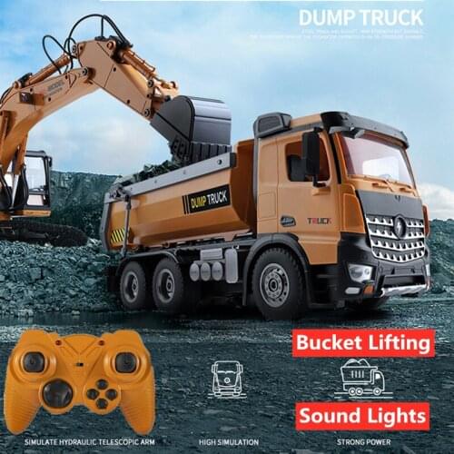 High Simulation Loader Dump Truck Engineering Vehicle 2.4G RC Crane Toy Bucket Lifted With Light Sound Power Motor Car Toy Gift