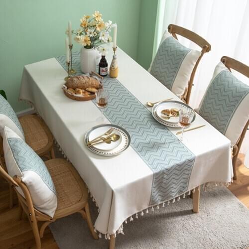 Wrinkle Free Protective Home Decor Kitchen Tablecloth Rectangle Dining Room Flax Tassel Dust Proof Outside Party Picnic elegant