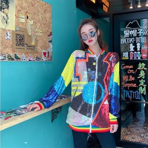 2021 Fashion Short Jacket Coat Loose Real Shot For Women Sequins Cool Free Shipping