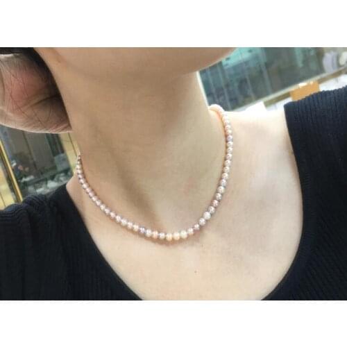 6x7mm white pink purple mixed Pearl choker necklace gold clasp natural Freshwater PEARL Women Jewelry 17'' 43cm 35cm