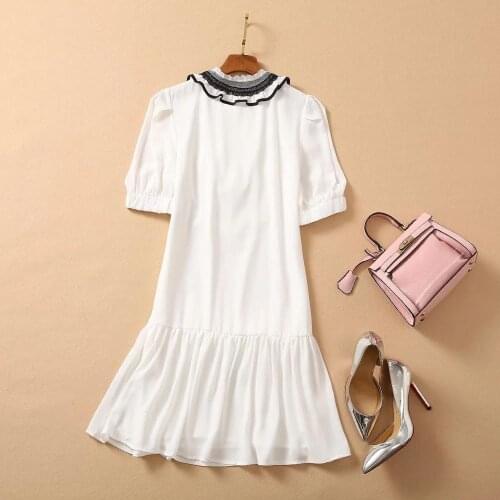 Summer Spring Designer Fashion 2021 Lantern Sleeve Ladies White Dress Lace Patchwork Mini Elegant Dresses