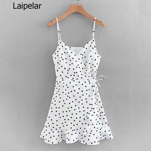 Summer Dress Women 2020 Sexy Dress Ladies High Waist Dot Printing Mini Dresses Vestidos Back Lacing Straps Backless Dress
