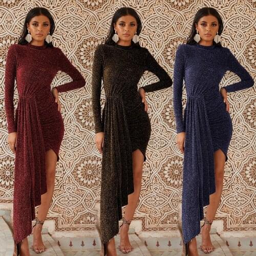 Womens Formal Dresses Party Dresses European and American Womens Hot Gold Sexy Irregular Dress Dresses Women Evening 2020