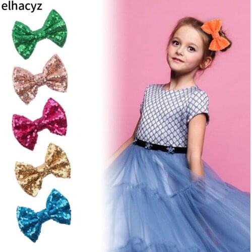 10pcs/lot 2021 NEW Cute 4'' Glitter Sequin Bow Hair Clips Barrettes Girls DIY Hair Accessories for Kids Chic Party Headwear