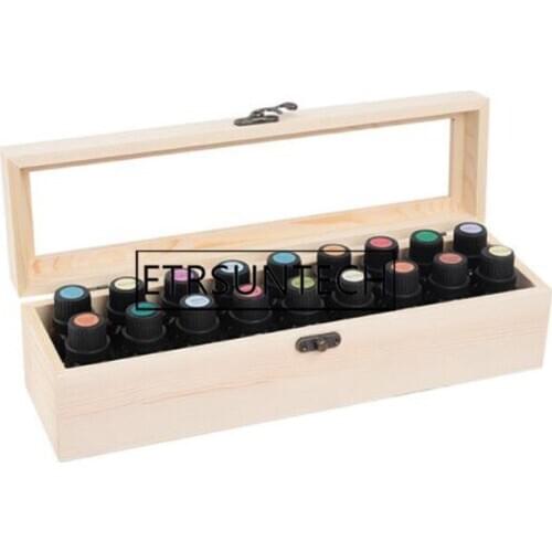20pcs 18 Slots Wooden Essential Oils Box Pine Wood Case Holder Aromatherapy Bottles Storage Organizer