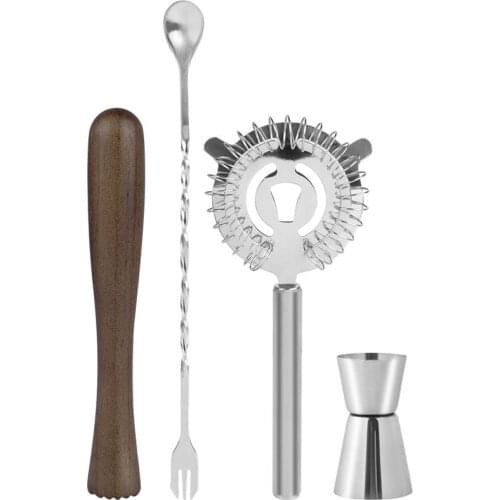 4 Pcs Cocktail Tool Set Professional Ice Strainer Mixing Spoon Cocktail Jigger For Professional Bartenders And Family Bar Tools