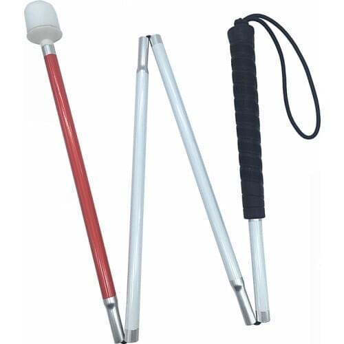 80cm / 90cm / 100cm Aluminum Mobility Folding White Cane for the Blind, Folds Down 4 Sections,for Children, Black Handle 4X-BLK