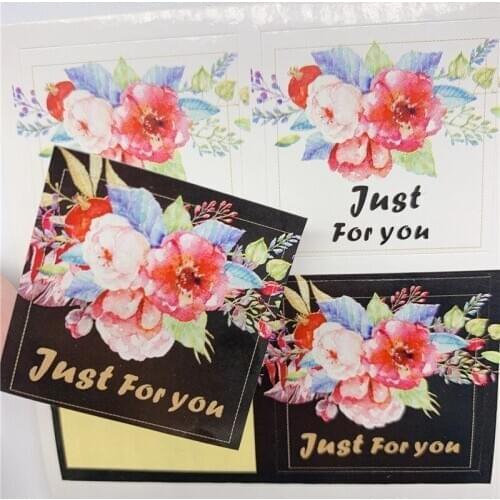 800pcs Thank You Square Black Paper Color Sealing Paste Baking Biscuit Bag Decorative Seal Sticker Blooming Flower sticker