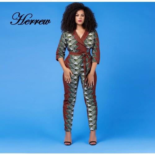 African Dresses for Women 2021 New Ladies Dashiki Print Shoulder Off Ankara Style Trousers Fashion Robe Africaine Jumpsuit Party