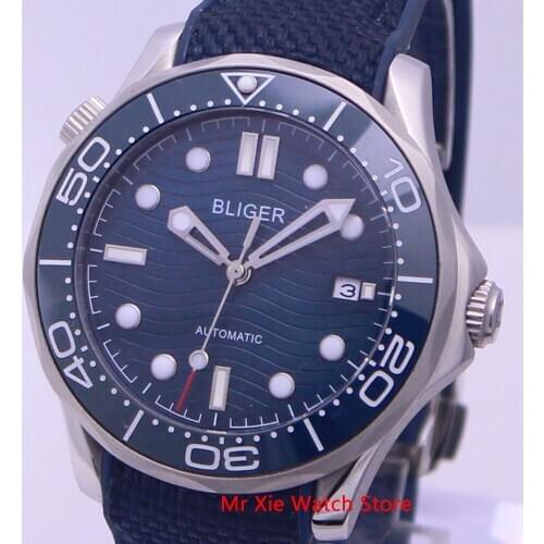 Bliger 41mm Automatic Mechanical Men Watch Luxury Brand Rubber Strap Luminous Waterproof Military Calendar Wristwatch Men
