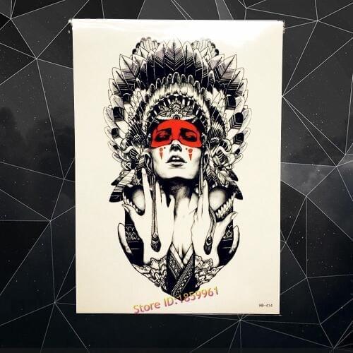 Indian Warrior Tribal Queen Feather Temporary Tattoo Sticker Waterproof Flash Tattoo For Women Body Art Fake Tatoo Stickers B414