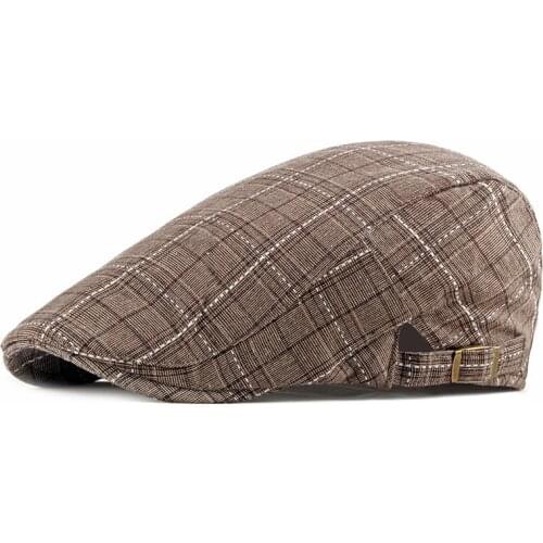 2019 Spring Summer Newsboy Caps Men Plaid Cotton Flat Peaked Cap Women Painter Beret Hats 19