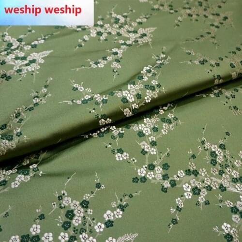 Chinese Classics Brocade jacquard green plum blossom Satin silk fabric Satin de soie Satén шелк hanfu cloth DIY patchwork bag