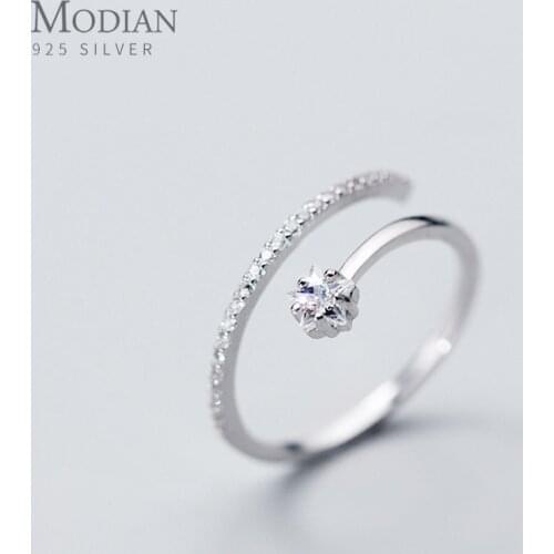 Modian Twinkle AAA Zircon Pentagram Ring for Women Pure 925 Sterling Silver Fashion Wedding Free Size Ring Fine Jewelry Bijoux