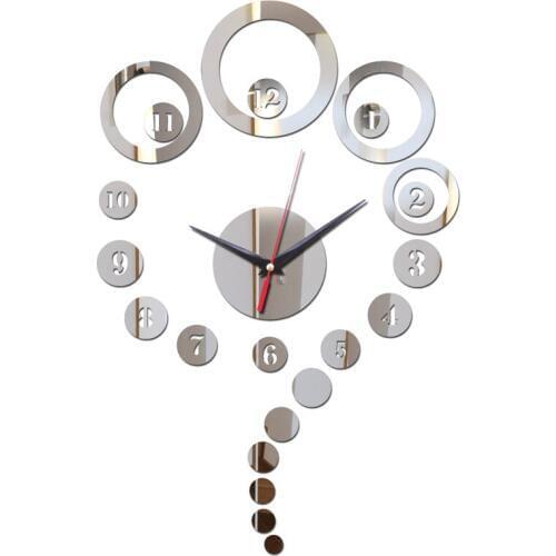Top fashion 3d acrylic wall clock promotion mirror home decoration modern design diy quartz sticker watch
