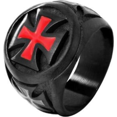 Punk Black Cross Knight Templar Ring Mens Stainless Steel Crusader Cross Ring Wedding Ring Religious Jewelry