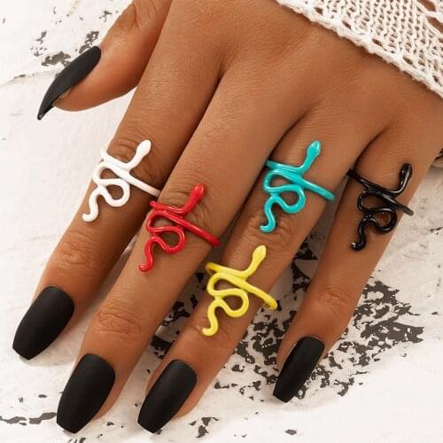 Tocona Colorful Snake Opening Ring Sets for Women Men Punk Alloy Metal Adjustable Party Jewelry Accessories Anillo 19591