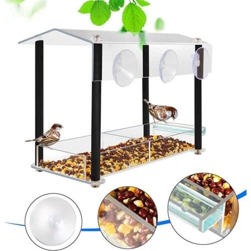 New Bird Feeder Acrylic Transparent Window Viewing Bird Feeders Tray Birdhouse Pet Water Feeder Suction Cup House Type Feeder