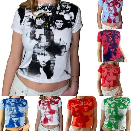 New Fashion Trend Ladies Short Sleeve,Portrait Printed T-Shirt,Short Sleeve Round Neck Slim Fitted Tops for Young Ladies