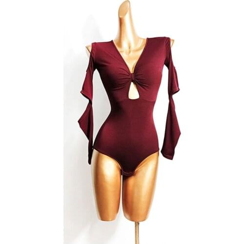 2020 New Women Latin Dance BodySuit Sexy V Neck Sleeve Hole Tops for Samba Tango Chacha Belly Dancing Performamnce TL587