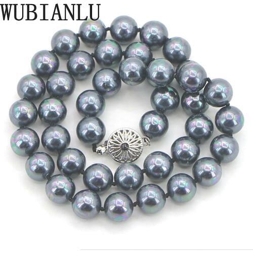 WUBIANLU 10mm Black Shell Pearl Necklace 18 Inches Beautiful Neck Chokers Necklace Women Costume Jewelry floating charms Lot