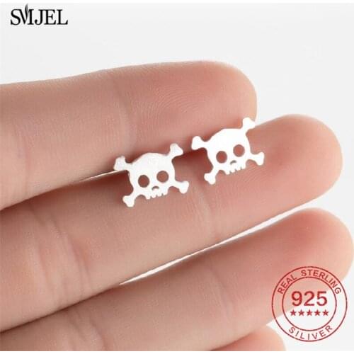 Silver 925 Vintage Skeleton Earrings Women Ethnic Hallows Mexican Skull Stud Earring Jewelry 925 Sterling Silver Halloween Gift