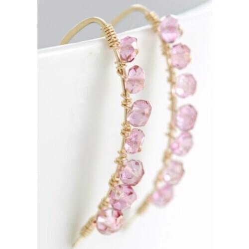 Wire Wrapped Pink Gemstone Earrings