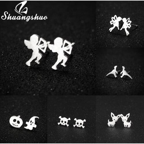 Shuangshuo 2021 New Arrival Cute Cupid Angel Stud Earring 925 Sterling Silver Punk Jewelry for Cool Women Friendship Girl Gifts