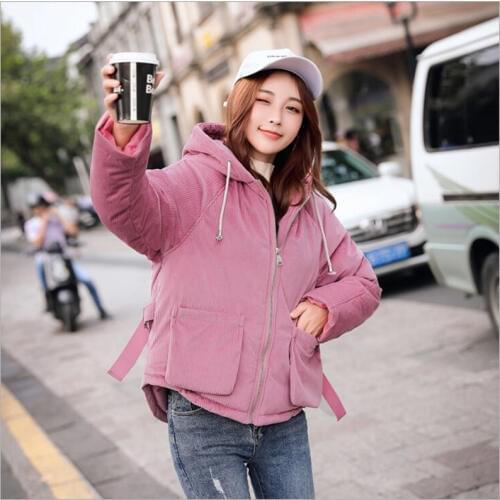 Corduroy Women Winter Parka Womens Jackets Short Cotton Padded 2019 New Arrival Fashion Warm Thicken Casual Ladies Coat Z136