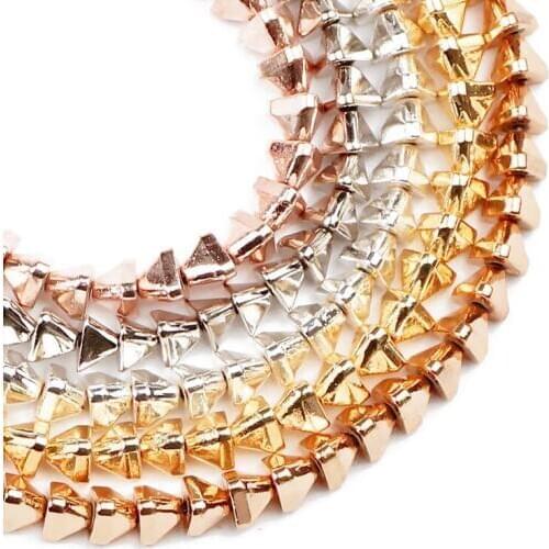 YHBZRET Natural Stone Triangle Pyramid Gold Hematite Beads 4mm Spacer Loose Beads For Jewelry Making Diy bracelets necklace 15