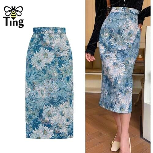 Tingfly Aesthetic Painting Printing Elegant Women Skirts High End France Vintage Omighty Lady Office Work Skirt Saia Zaful Tide