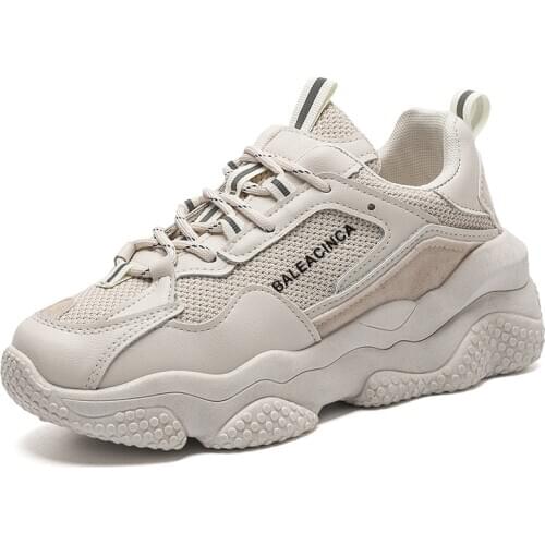 Women Spring Fashion Flat Platform Shoes BLACK BEIGE Women Casual Trainer Shoe