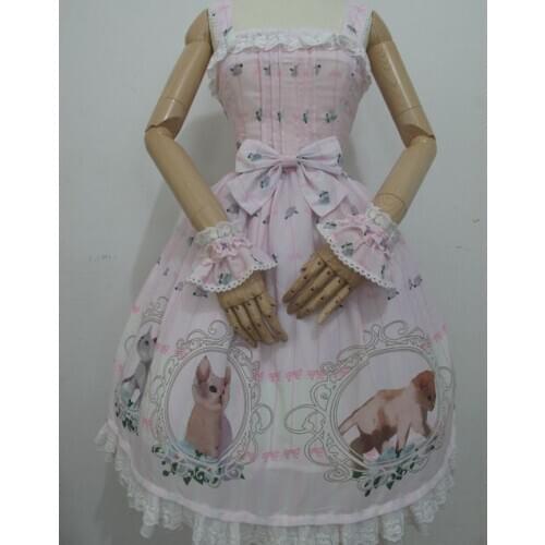 New Fashion Lolita Women Girls Dress Cat Printed Vintage Dresses Chiffon Wine Red/Blue/Pink Retro Cosplay Costume Princess Dress